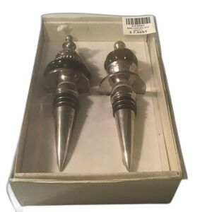 Set of 2 Silver & Black Metal Wine Bottle Stoppers - Orb Topped - New in Box